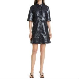 Samsoe Samsoe Faux Leather Croc Embossed Short Sleeve Dress NWT Black